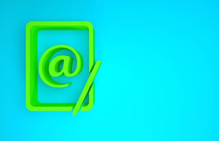 Green Mail and e-mail icon isolated on blue background. Envelope symbol e-mail. Email message sign. Minimalism concept. 3d illustration 3D renderの写真素材