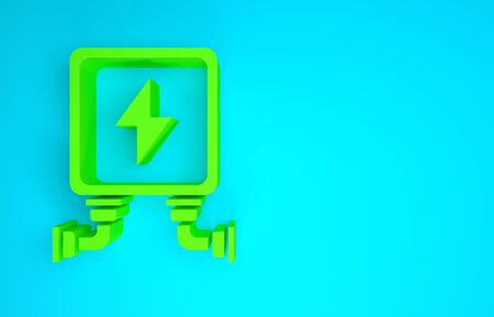 Green Electric transformer icon isolated on blue background. Minimalism concept. 3d illustration 3D renderの写真素材