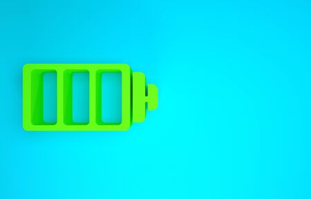 Green Battery charge level indicator icon isolated on blue background. Minimalism concept. 3d illustration 3D renderの写真素材