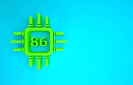 Green Computer processor with microcircuits CPU icon isolated on blue background. Chip or cpu with circuit board. Micro processor. Minimalism concept. 3d illustration 3D renderの写真素材