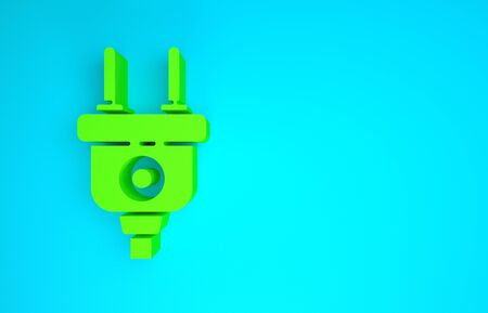 Green Electric plug icon isolated on blue background. Concept of connection and disconnection of the electricity. Minimalism concept. 3d illustration 3D renderの写真素材