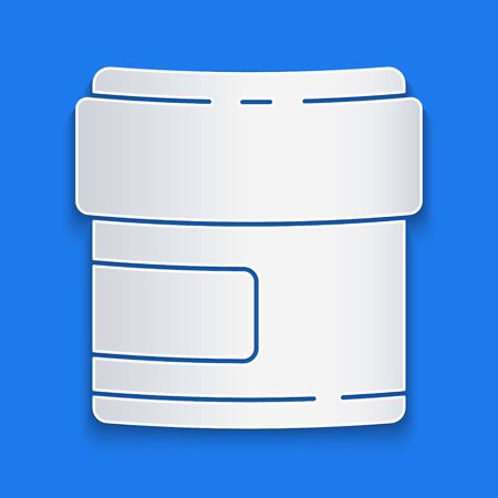 Paper cut Cream or lotion cosmetic tube icon isolated on blue background. Body care products for men. Paper art style. Vector Illustrationのイラスト素材