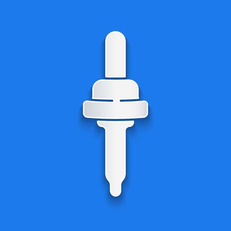 Paper cut Pipette icon isolated on blue background. Element of medical, cosmetic, chemistry lab equipment. Paper art style. Vector Illustrationのイラスト素材