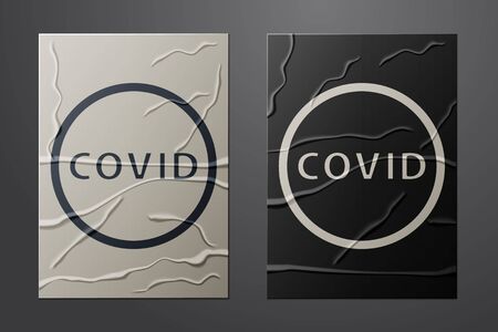 White Corona virus covid-19 icon isolated on crumpled paper background. Bacteria and germs, cell cancer, microbe, fungi. Paper art style. Vector Illustrationのイラスト素材