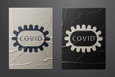 White Corona virus covid-19 icon isolated on crumpled paper background. Bacteria and germs, cell cancer, microbe, fungi. Paper art style. Vector Illustrationのイラスト素材