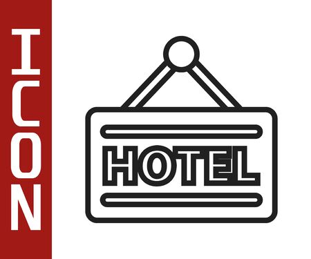 Black line Signboard outdoor advertising with text Hotel icon isolated on white background. Vector Illustrationのイラスト素材