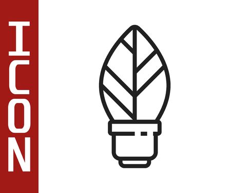 Black line Light bulb with leaf icon isolated on white background. Eco energy concept. Alternative energy concept. Vector Illustrationのイラスト素材