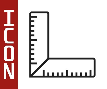 Black line Corner ruler icon isolated on white background. Setsquare, angle ruler, carpentry, measuring utensil, scale. Vector Illustrationのイラスト素材