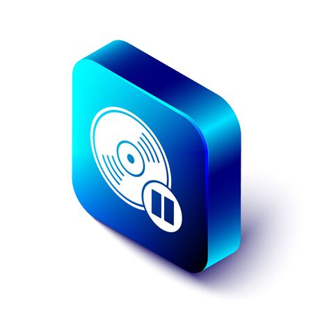 Isometric Vinyl disk icon isolated on white background. Blue square button. Vector Illustrationのイラスト素材