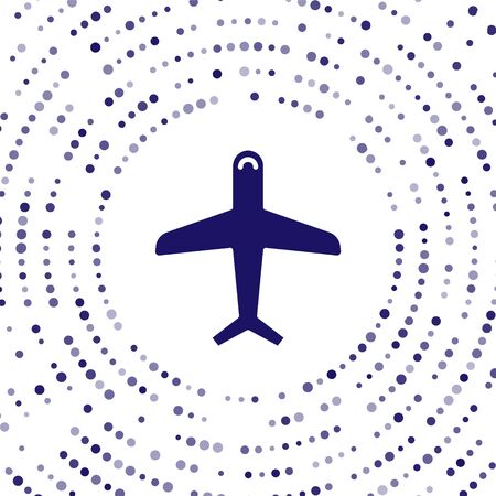 Blue Plane icon isolated on white background. Flying airplane icon. Airliner sign. Abstract circle random dots. Vector Illustrationのイラスト素材