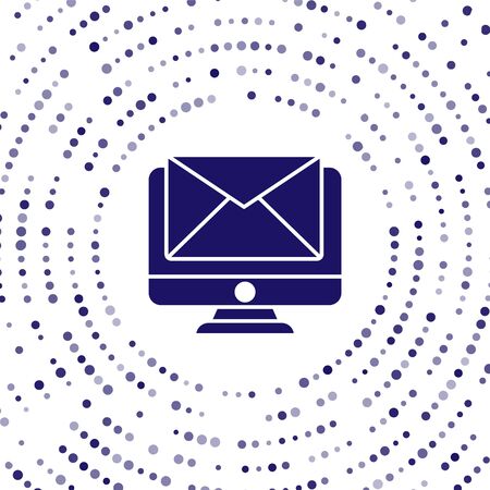 Blue Monitor and envelope, new message, mail icon isolated on white background. Usage for e-mail newsletters, headers, blog posts. Abstract circle random dots. Vector Illustrationのイラスト素材