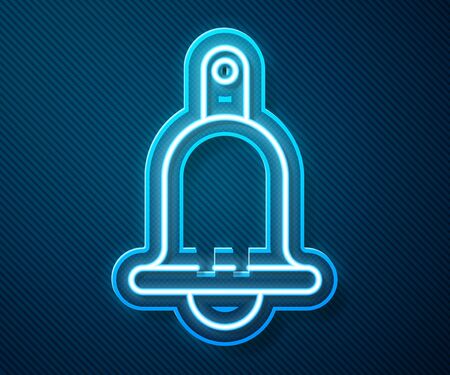 Glowing neon line Ringing bell icon isolated on blue background. Alarm symbol, service bell, handbell sign, notification symbol. Vector Illustrationのイラスト素材