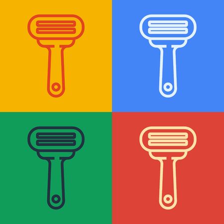 Pop art line Shaving razor icon isolated on color background. Vector Illustrationのイラスト素材
