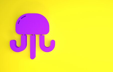 Purple Jellyfish icon isolated on yellow background. Minimalism concept. 3d illustration 3D renderの写真素材
