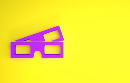 Purple 3D cinema glasses icon isolated on yellow background. Minimalism concept. 3d illustration 3D renderの写真素材