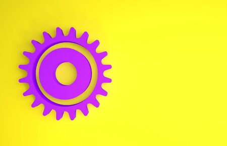 Purple Circular saw blade icon isolated on yellow background. Saw wheel. Minimalism concept. 3d illustration 3D renderの写真素材