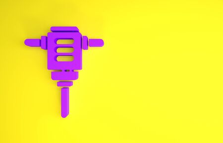Purple Electric rotary hammer drill machine icon isolated on yellow background. Working tool for construction, finishing, repair work. Minimalism concept. 3d illustration 3D renderの写真素材