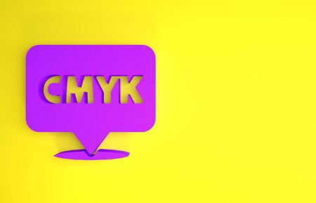 Purple Speech bubble with text CMYK icon isolated on yellow background. Minimalism concept. 3d illustration 3D renderの写真素材