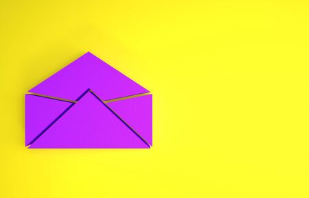 Purple Envelope icon isolated on yellow background. Email message letter symbol. Minimalism concept. 3d illustration 3D renderの写真素材