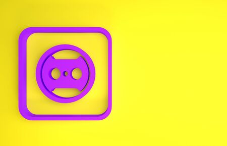 Purple Electrical outlet icon isolated on yellow background. Power socket. Rosette symbol. Minimalism concept. 3d illustration 3D renderの写真素材