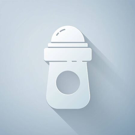 Paper cut Antiperspirant deodorant roll icon isolated on grey background. Cosmetic for body hygiene. Paper art style. Vector Illustrationのイラスト素材
