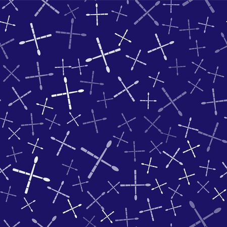 White Drum sticks icon isolated seamless pattern on blue background. Musical instrument. Vector Illustrationのイラスト素材
