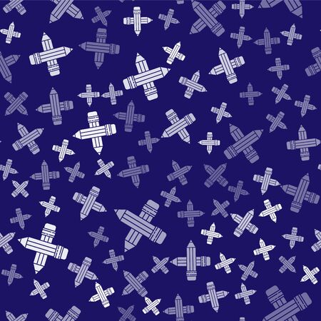 White Crossed pencil with eraser icon isolated seamless pattern on blue background. Drawing and educational tools. School office symbol. Vector Illustrationのイラスト素材