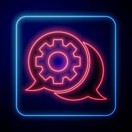 Glowing neon Speech bubble chat icon isolated on blue background. Message icon. Communication or comment chat symbol. Vector Illustrationのイラスト素材