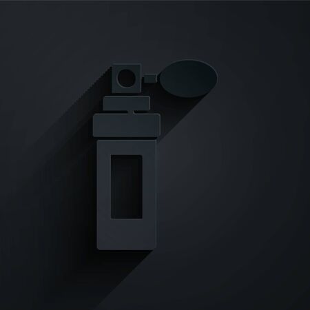 Paper cut Perfume icon isolated on black background. Paper art style. Vector Illustrationのイラスト素材
