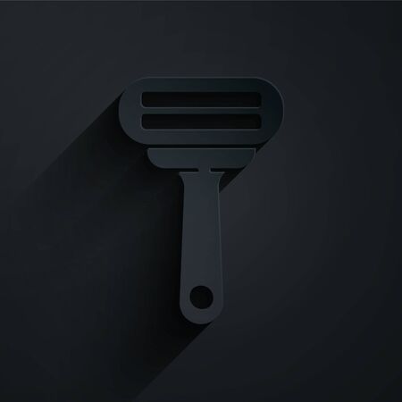 Paper cut Shaving razor icon isolated on black background. Paper art style. Vector Illustrationのイラスト素材