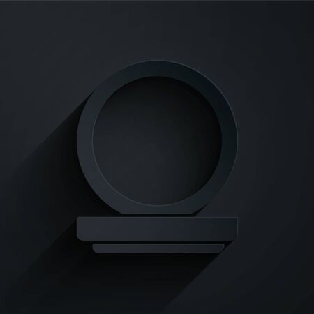 Paper cut Makeup powder with mirror icon isolated on black background. Paper art style. Vector Illustrationのイラスト素材