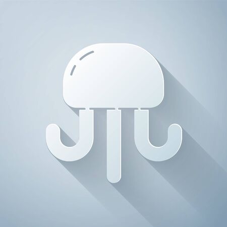 Paper cut Jellyfish icon isolated on grey background. Paper art style. Vector Illustrationのイラスト素材