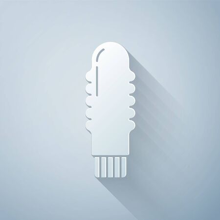Paper cut Dildo vibrator for sex games icon isolated on grey background. Sex toy for adult. Vaginal exercise machines for intimate. Paper art style. Vector Illustrationのイラスト素材