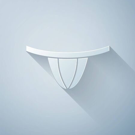 Paper cut Woman panties icon isolated on grey background. Girls underpants. Lady lingerie. Paper art style. Vector Illustrationのイラスト素材
