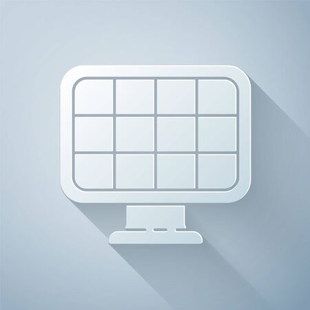 Paper cut Solar energy panel icon isolated on grey background. Paper art style. Vector Illustrationのイラスト素材