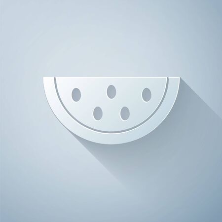 Paper cut Watermelon icon isolated on grey background. Paper art style. Vector Illustrationのイラスト素材
