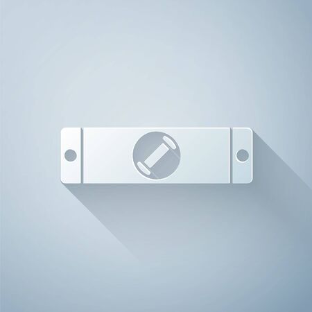Paper cut Construction bubble level icon isolated on grey background. Waterpas, measuring instrument, measuring equipment. Paper art style. Vector Illustrationのイラスト素材