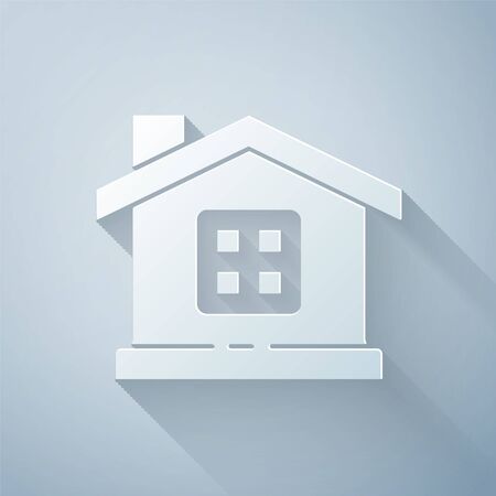 Paper cut House icon isolated on grey background. Home symbol. Paper art style. Vector Illustrationのイラスト素材