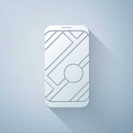 Paper cut Infographic of city map navigation icon isolated on grey background. Mobile App Interface concept design. Geolacation concept. Paper art style. Vector Illustrationのイラスト素材