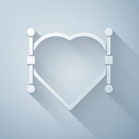 Paper cut Heart with Bezier curve icon isolated on grey background. Pen tool icon. Paper art style. Vector Illustrationのイラスト素材