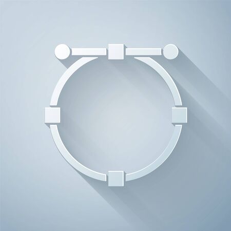 Paper cut Circle banner with Bezier curve icon isolated on grey background. Pen tool icon. Paper art style. Vector Illustrationのイラスト素材