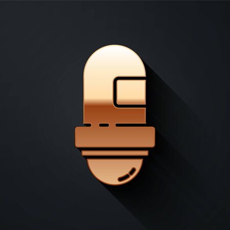 Gold Antiperspirant deodorant roll icon isolated on black background. Cosmetic for body hygiene. Long shadow style. Vector Illustrationのイラスト素材