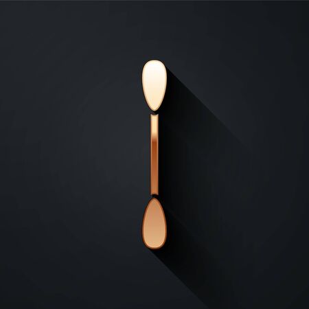 Gold Cotton swab for ears icon isolated on black background. Long shadow style. Vector Illustrationのイラスト素材