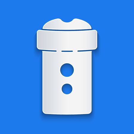 Paper cut Vagina masturbator icon isolated on blue background. Sex toy for man. Paper art style. Vector Illustrationのイラスト素材