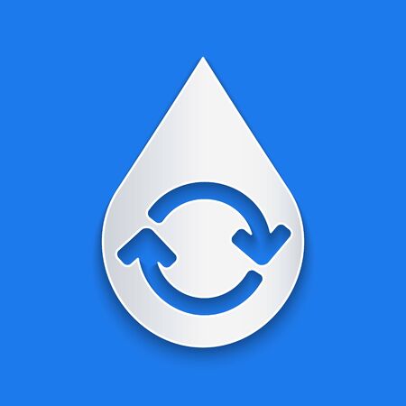 Paper cut Recycle clean aqua icon isolated on blue background. Drop of water with sign recycling. Paper art style. Vector Illustrationのイラスト素材