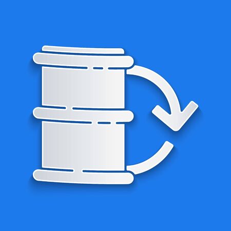 Paper cut Eco fuel barrel icon isolated on blue background. Eco bio and barrel. Green environment and recycle. Paper art style. Vector Illustrationのイラスト素材