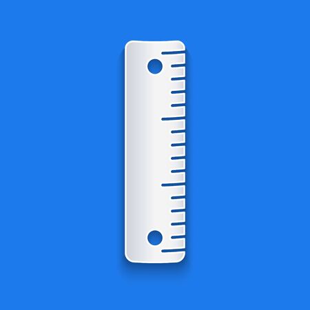Paper cut Ruler icon isolated on blue background. Straightedge symbol. Paper art style. Vector Illustrationのイラスト素材