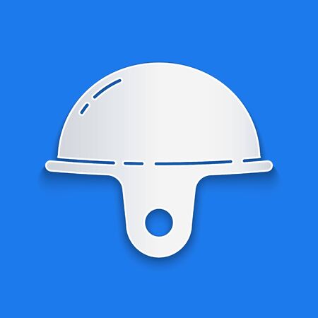 Paper cut Worker safety helmet icon isolated on blue background. Paper art style. Vector Illustrationのイラスト素材