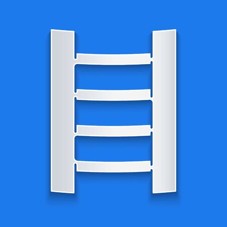 Paper cut Wooden staircase icon isolated on blue background. Paper art style. Vector Illustrationのイラスト素材