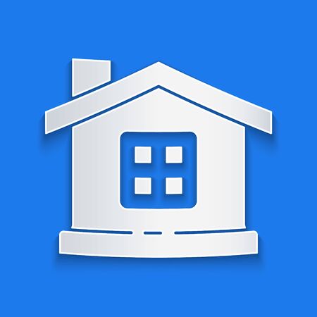 Paper cut House icon isolated on blue background. Home symbol. Paper art style. Vector Illustrationのイラスト素材